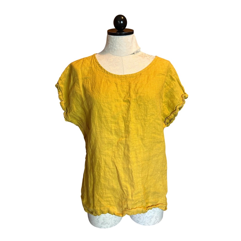 Bellambia 100% Linen Box Solid Minimalist Made in Italy Mustard Yellow Top Sz M